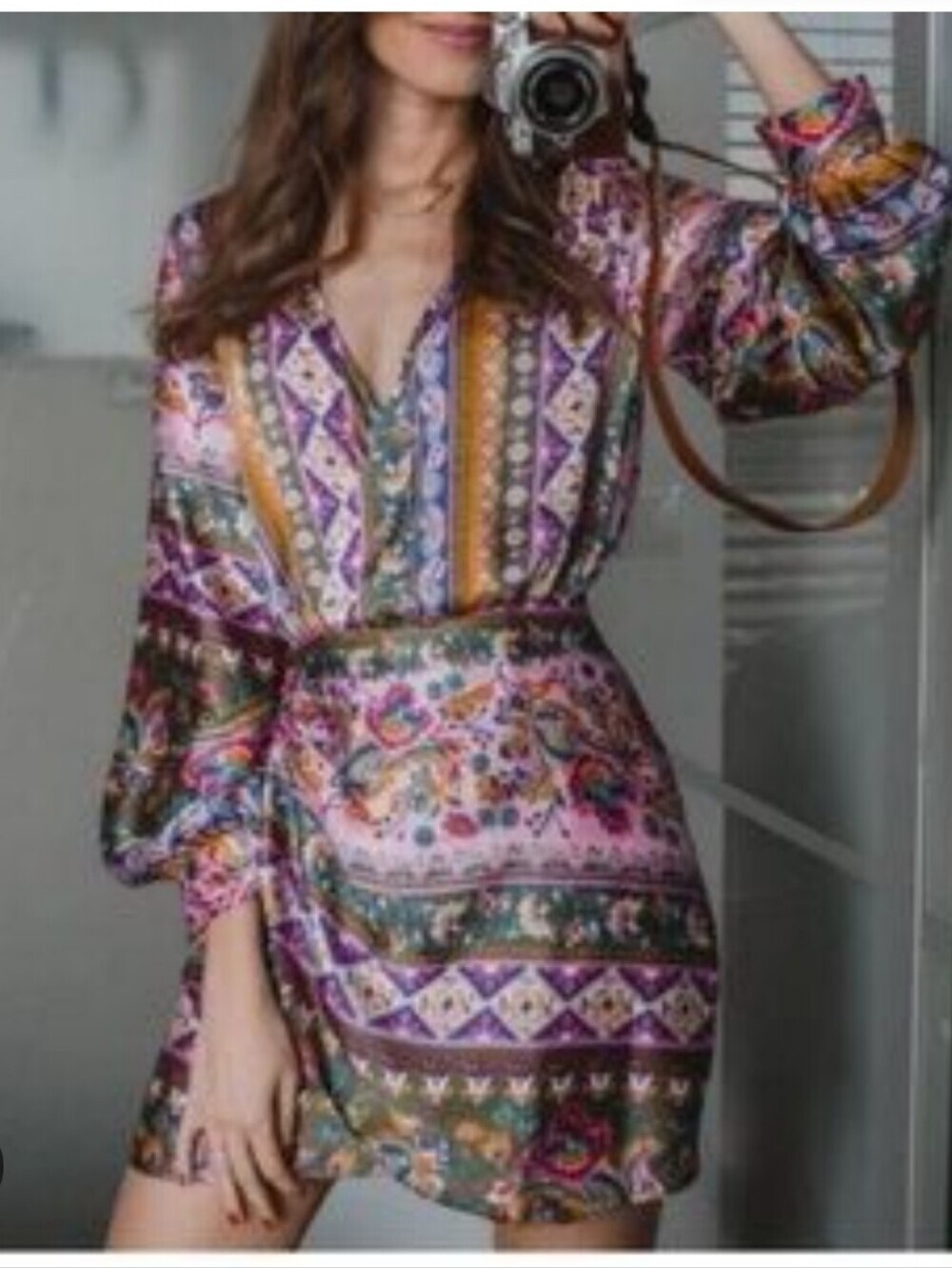 ZARA | satin print dress multicolor floral pink Purple Green Sz XS